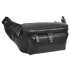 Runsack Real Leather Travel Waist Pack Bum Bag Black