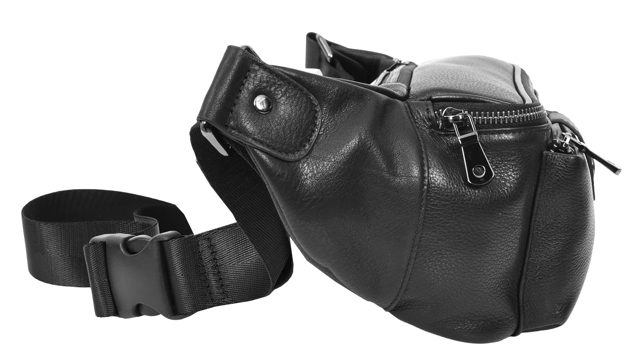 Runsack Real Leather Travel Waist Pack Bum Bag Black