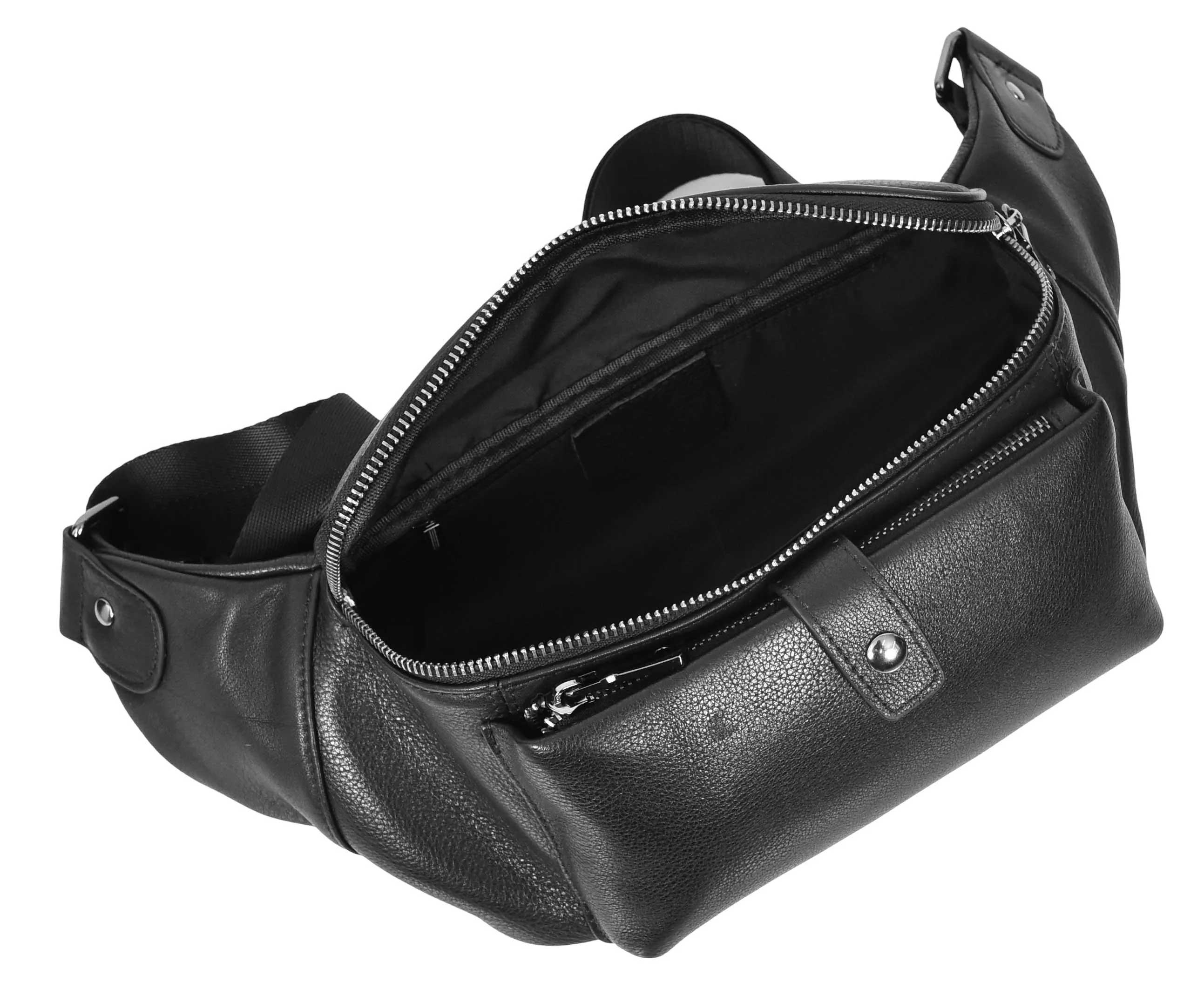 Runsack Real Leather Travel Waist Pack Bum Bag Black