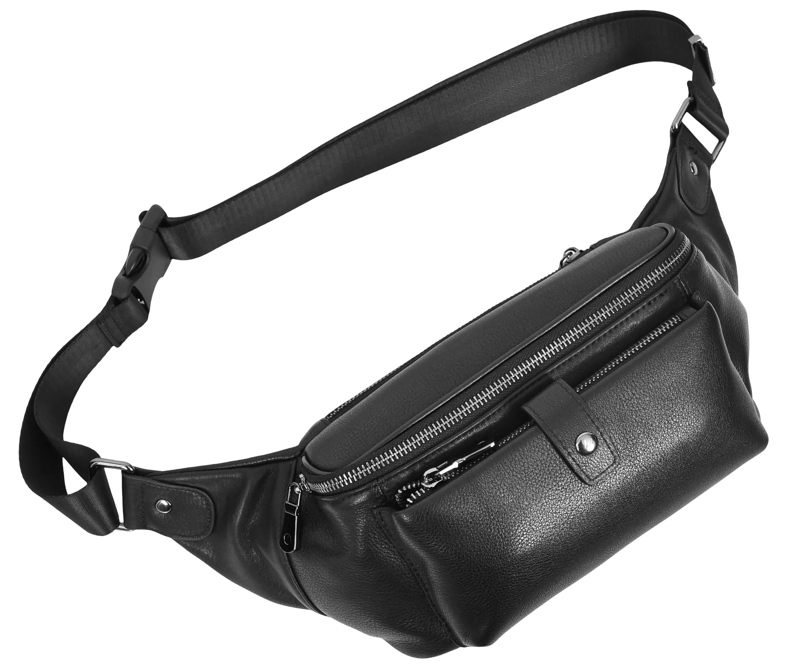 Runsack Real Leather Travel Waist Pack Bum Bag Black