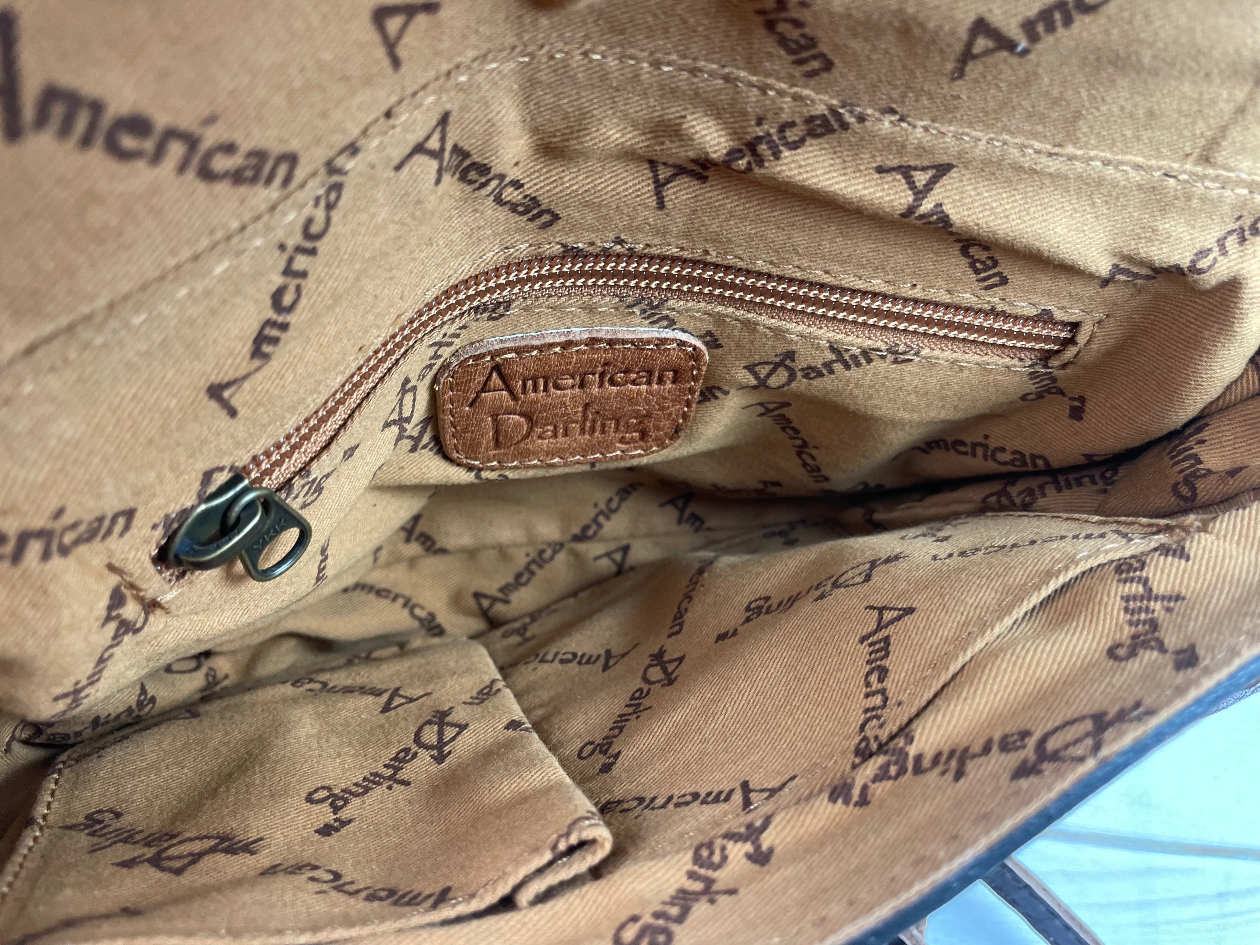 Safford Turquoise & Cream Wool Leather Tooled Border Crossbody Purse