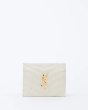 Saint Laurent Off White Quilted Leather Monogram Wallet