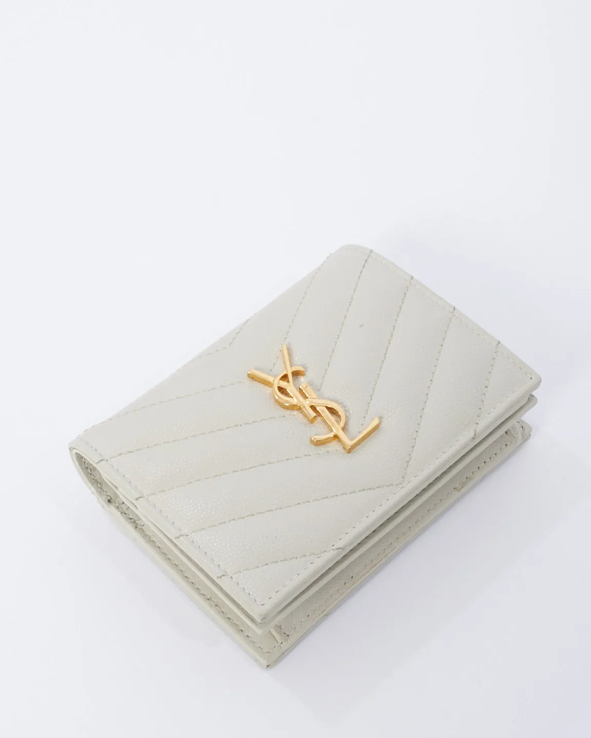 Saint Laurent Off White Quilted Leather Monogram Wallet