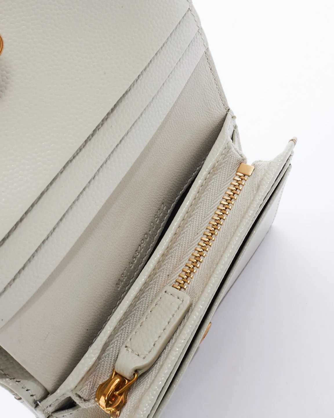 Saint Laurent Off White Quilted Leather Monogram Wallet