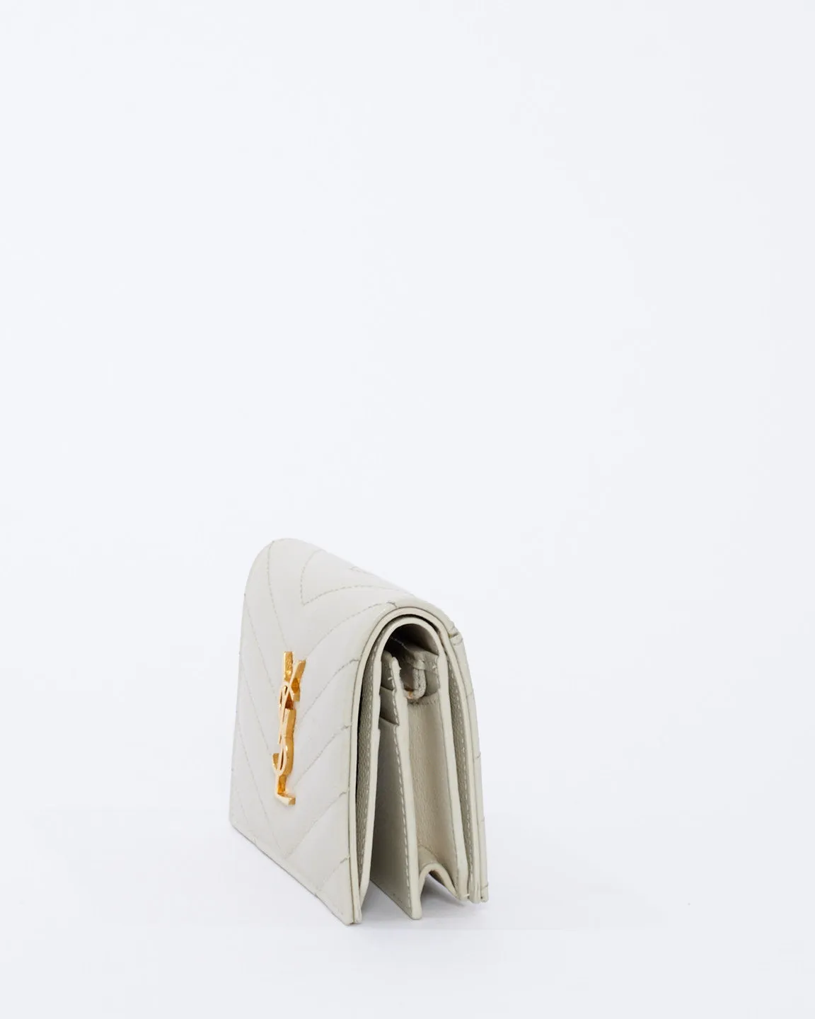 Saint Laurent Off White Quilted Leather Monogram Wallet