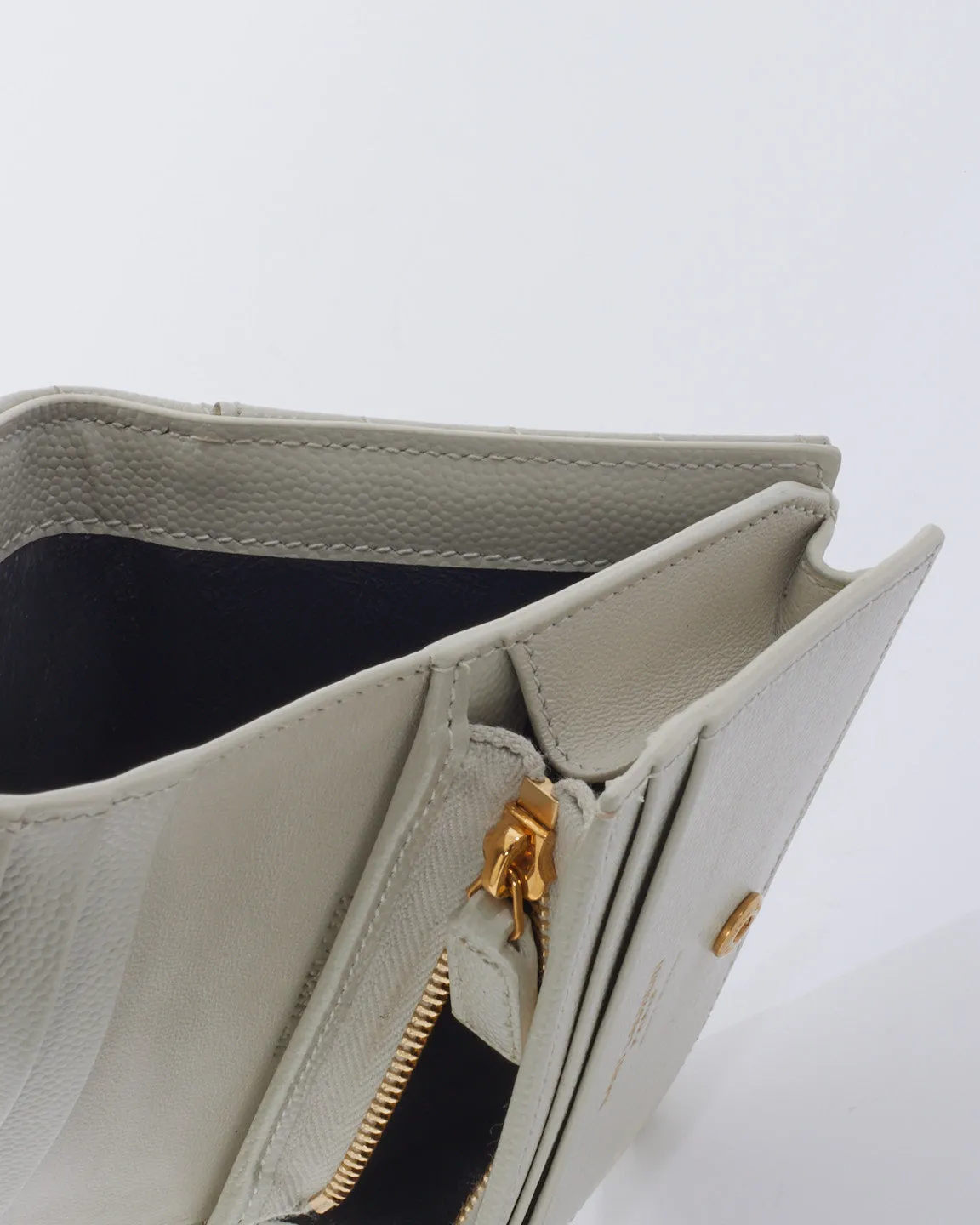 Saint Laurent Off White Quilted Leather Monogram Wallet