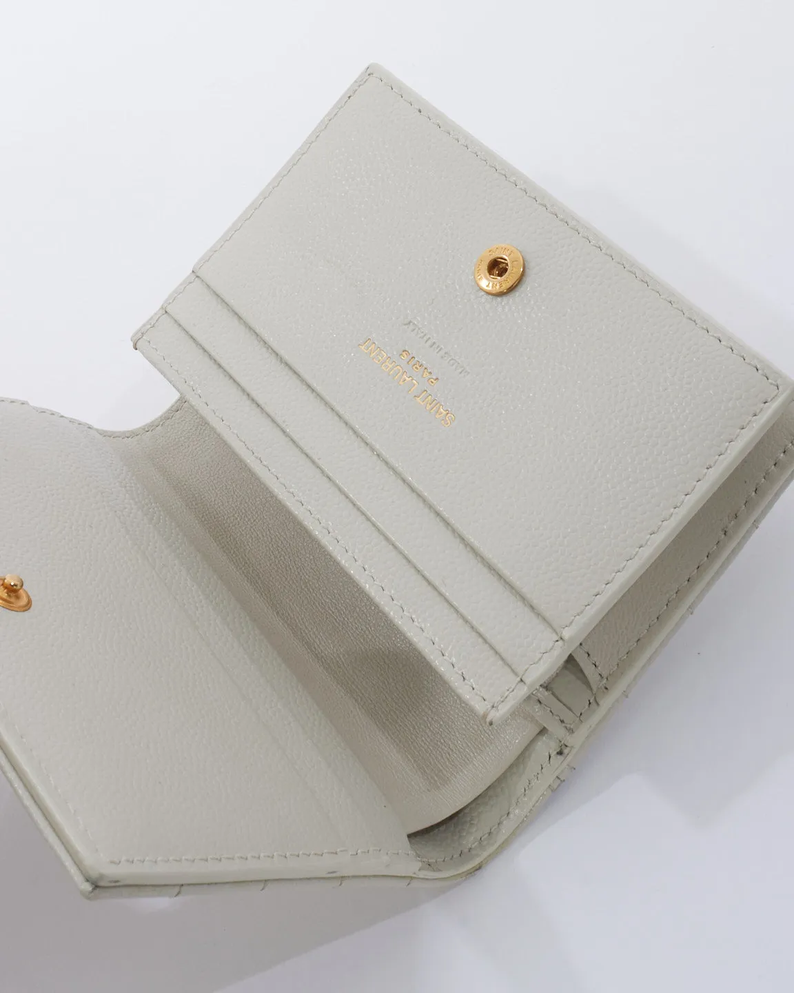 Saint Laurent Off White Quilted Leather Monogram Wallet