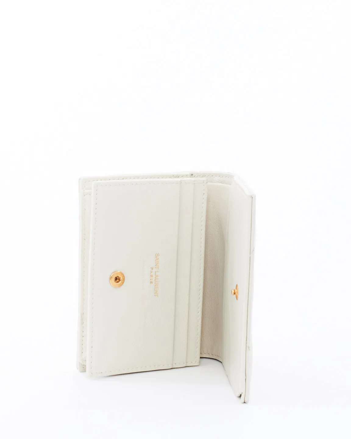 Saint Laurent Off White Quilted Leather Monogram Wallet