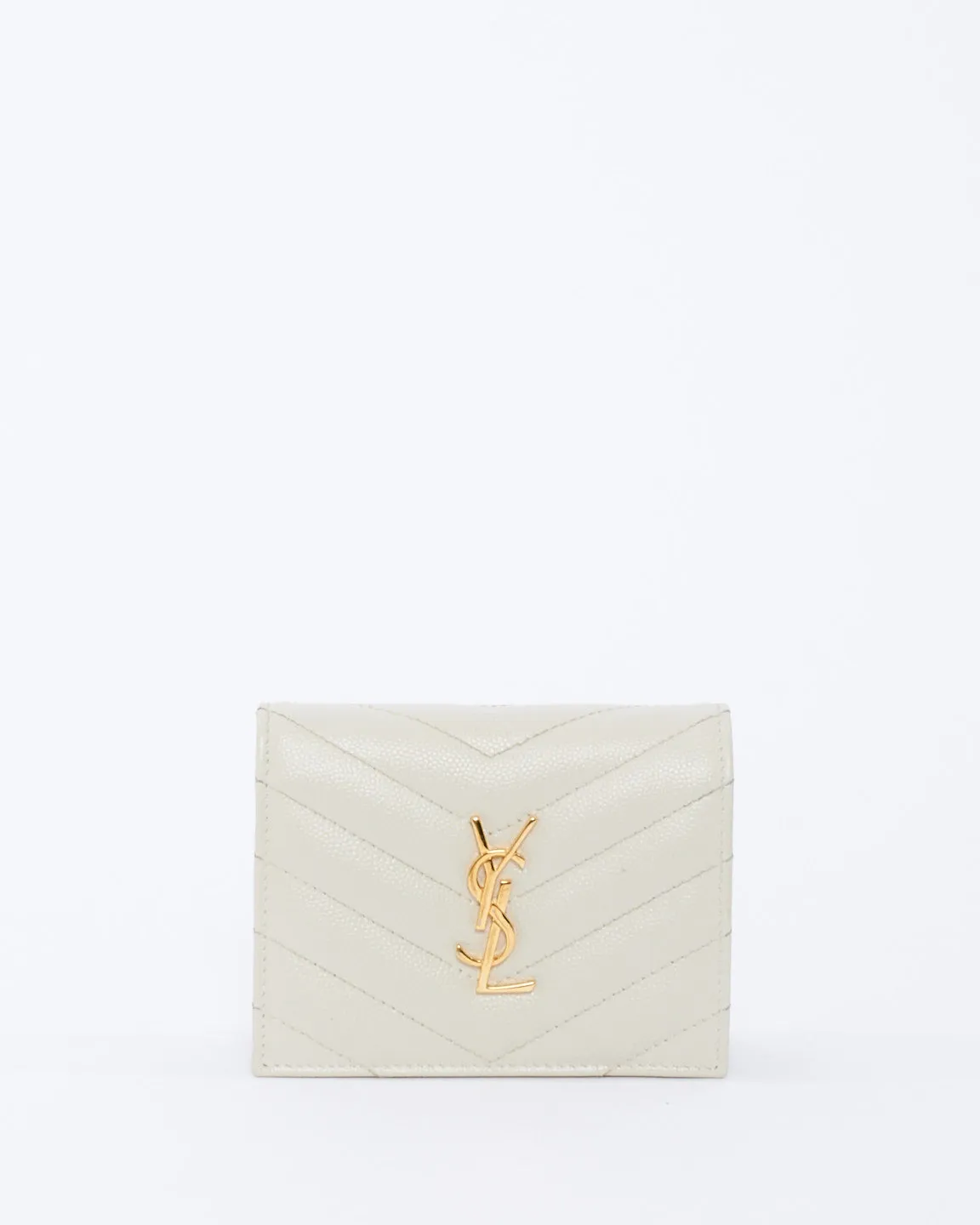Saint Laurent Off White Quilted Leather Monogram Wallet