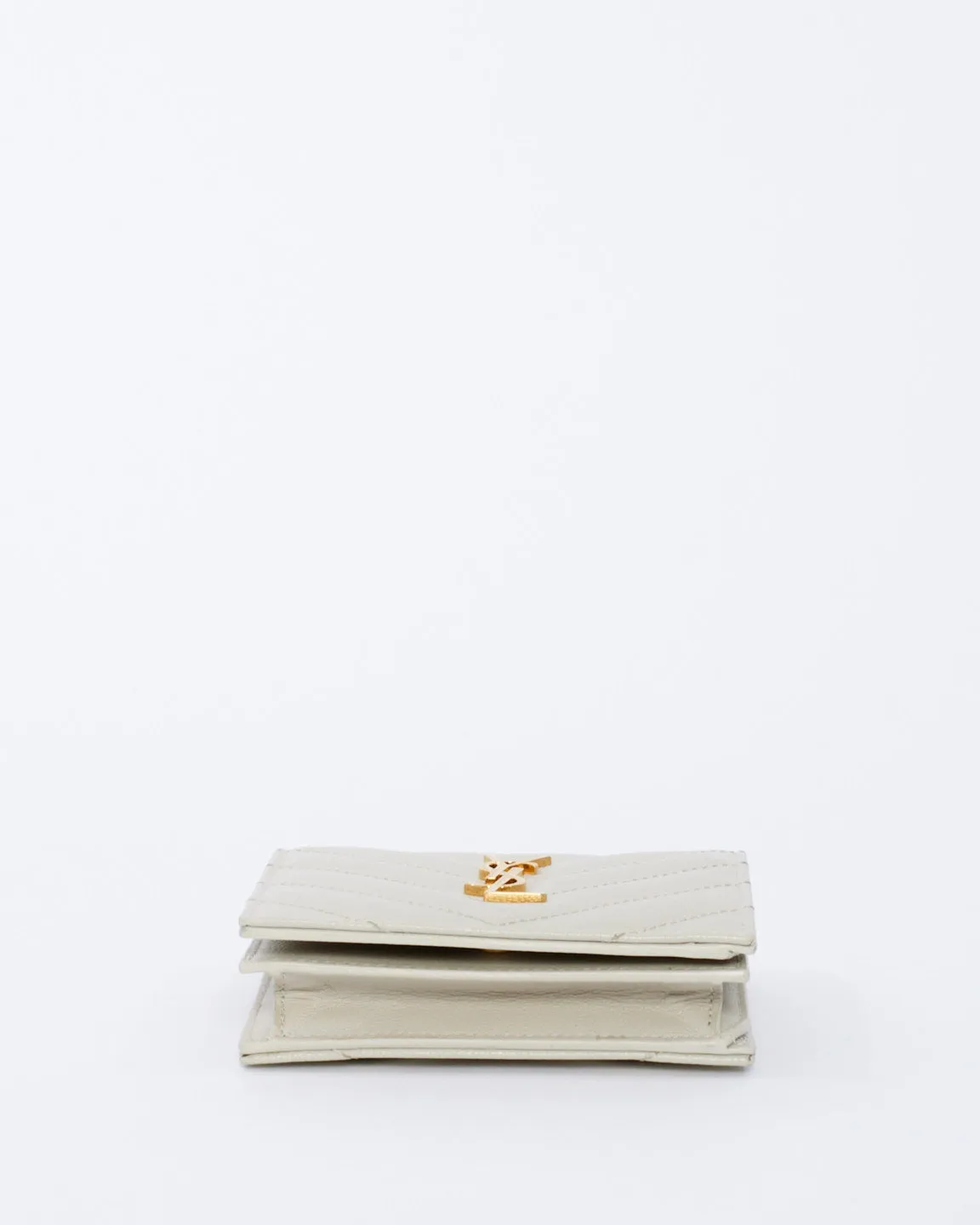 Saint Laurent Off White Quilted Leather Monogram Wallet