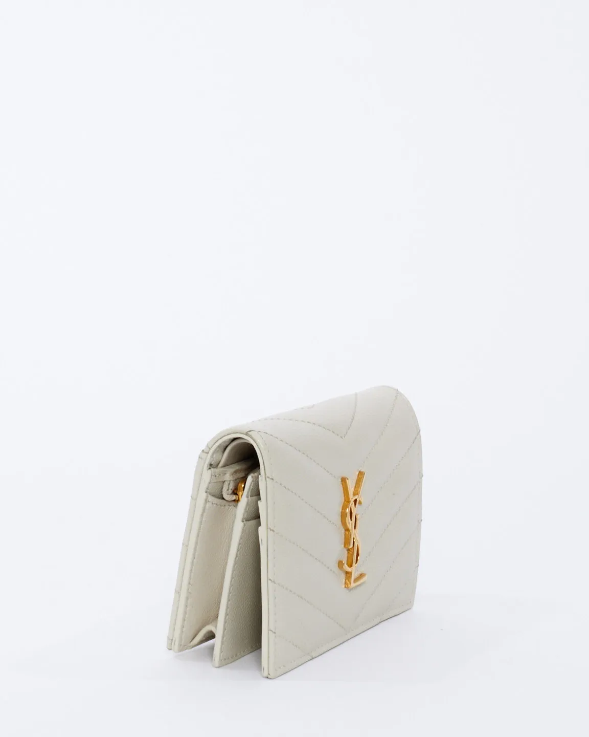 Saint Laurent Off White Quilted Leather Monogram Wallet