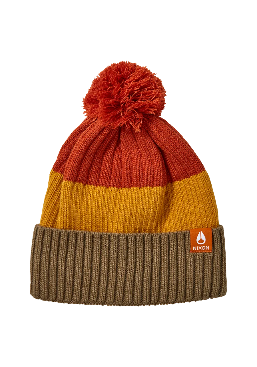 Schrader Pom Beanie - Dark Cedar / Red