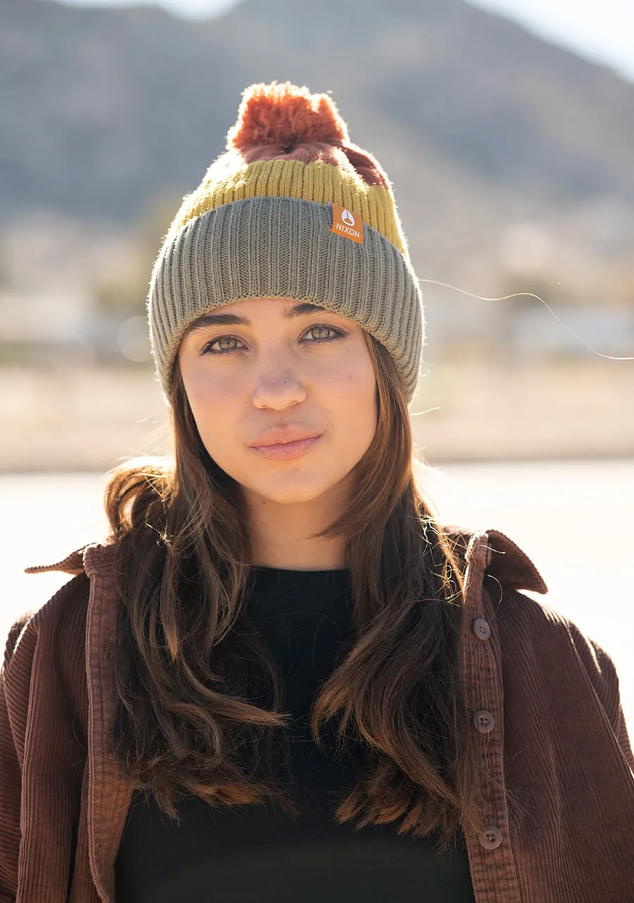 Schrader Pom Beanie - Dark Cedar / Red