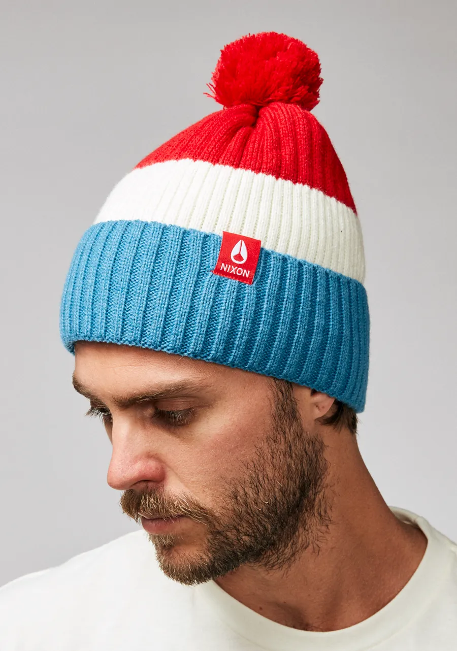Schrader Pom Beanie - Dark Cedar / Red