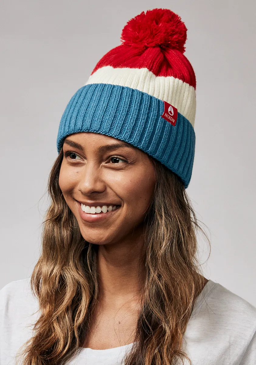 Schrader Pom Beanie - Dark Cedar / Red