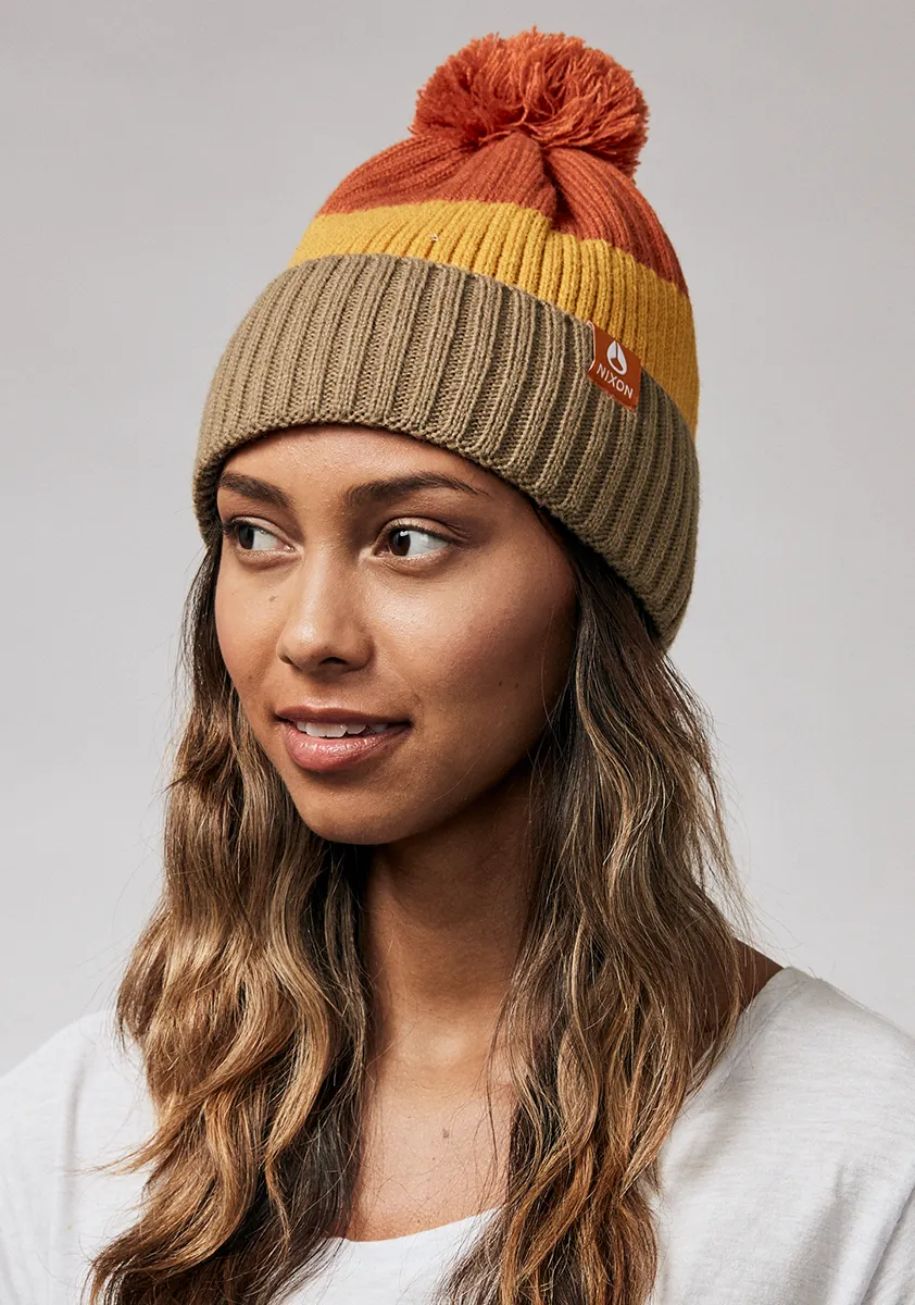 Schrader Pom Beanie - Dark Cedar / Red