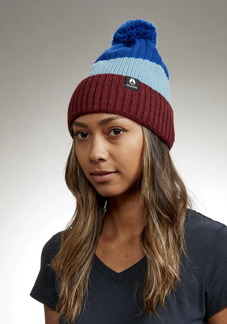 Schrader Pom Beanie - Dark Cedar / Red