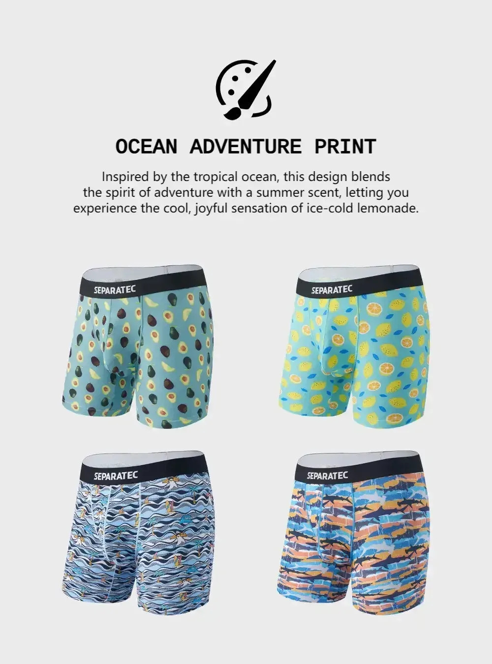 Shark and Lemon Printed Bamboo Rayon Boxer Briefs 3 Pack