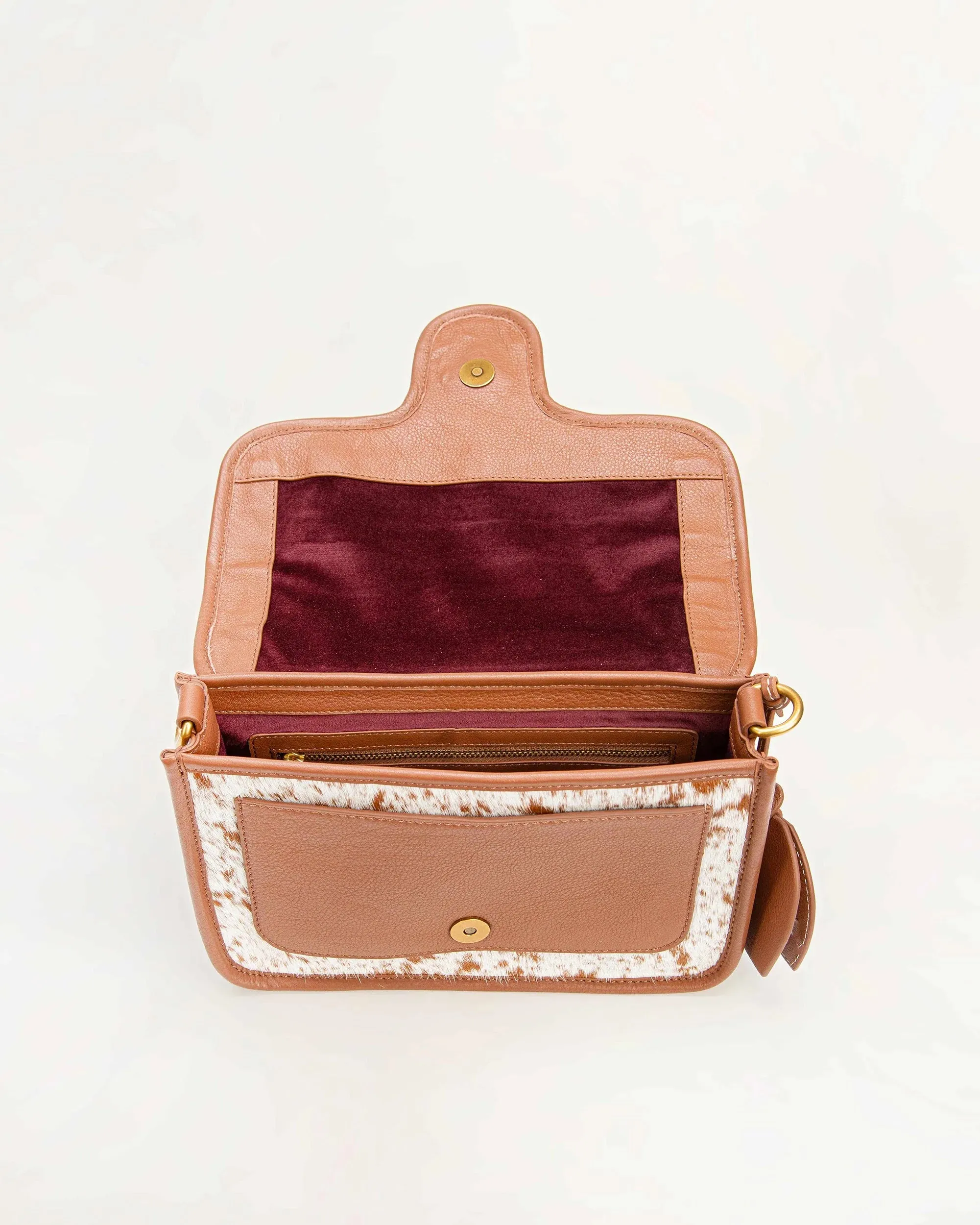 Shell Medium Purse - Brown & White Cowhide