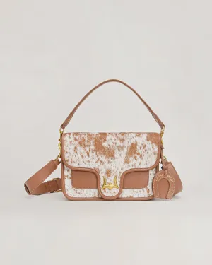 Shell Medium Purse - Brown & White Cowhide
