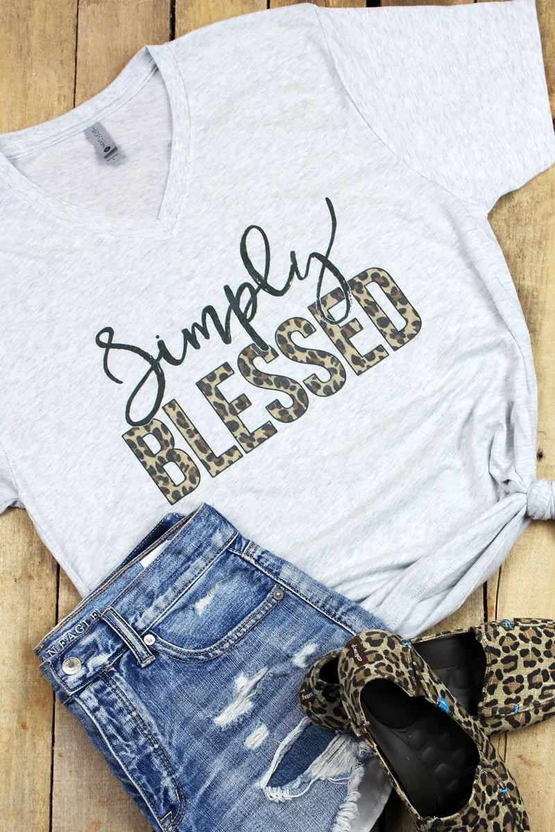 Simply Blessed Leopard Tri-Blend V Neck Tee