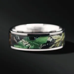 Stainless Steel Ring for Men | Green Camo Wedding Band for Men| 8mm