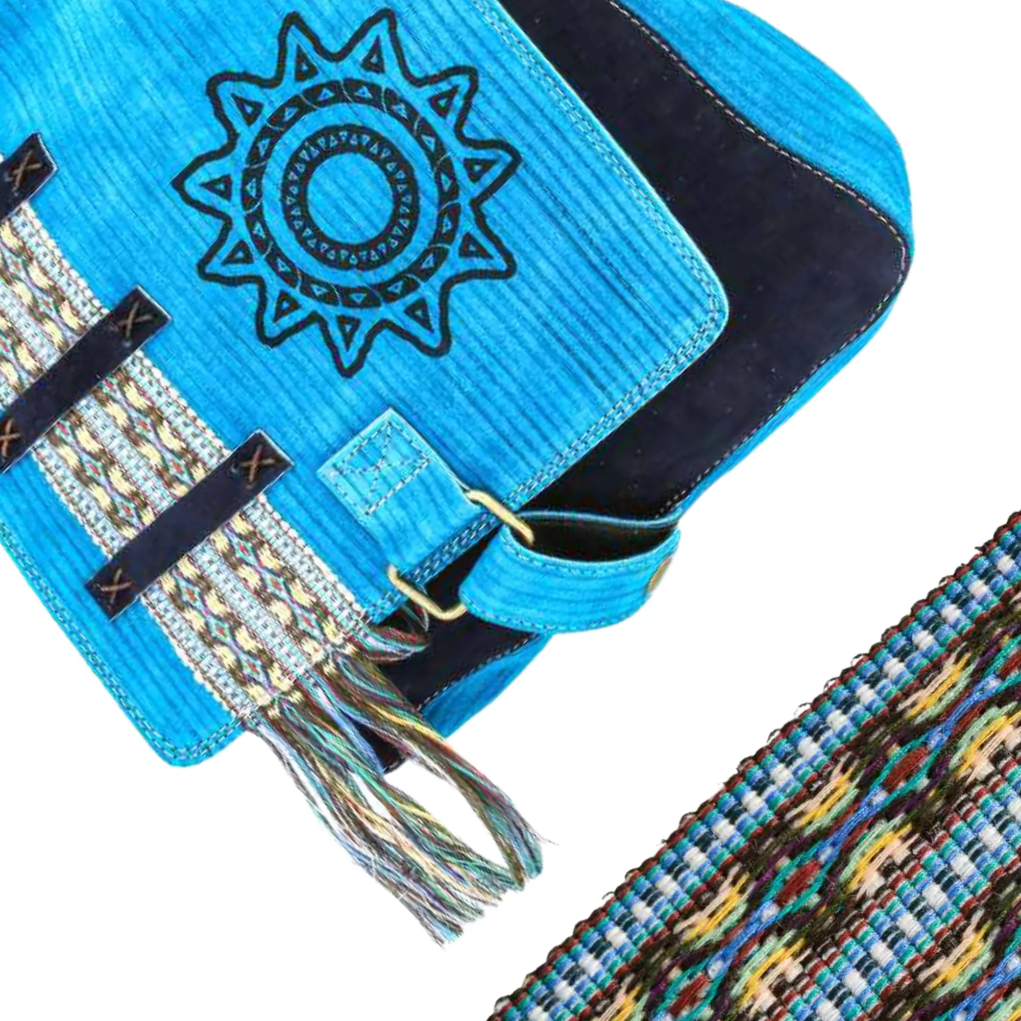 Suede Leather Bag w/ Sun (Light Blue)