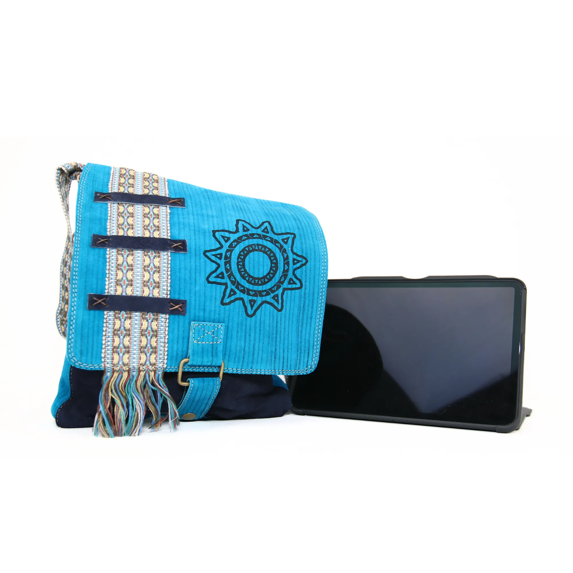 Suede Leather Bag w/ Sun (Light Blue)