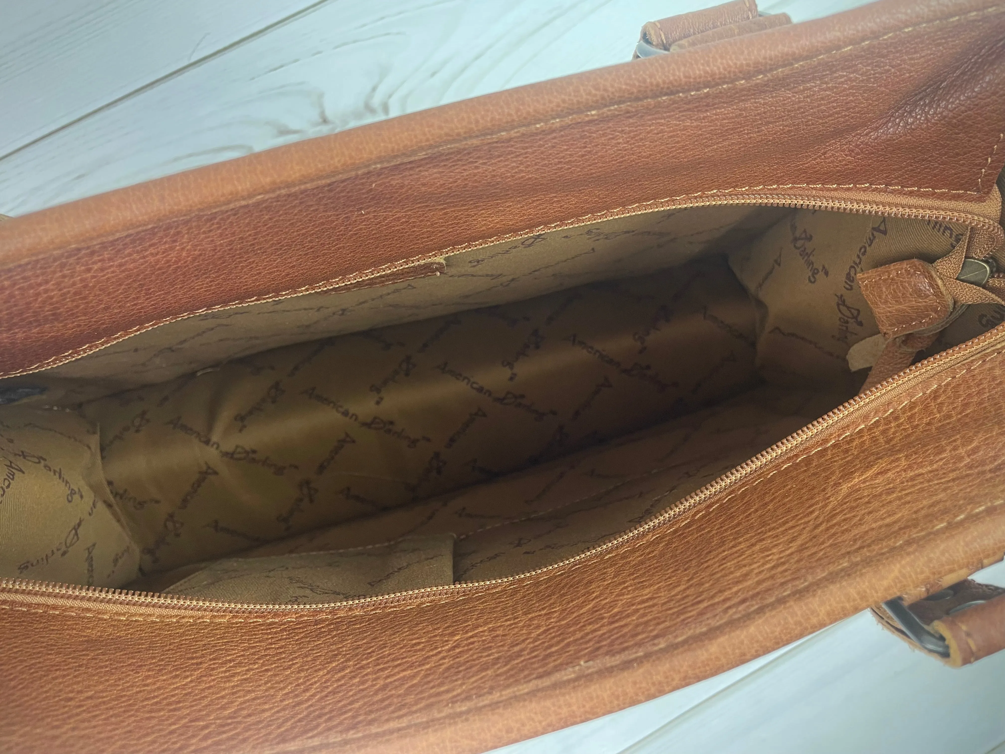Tan Leather Tooled Turquoise & Orange Diamond Wool Tote