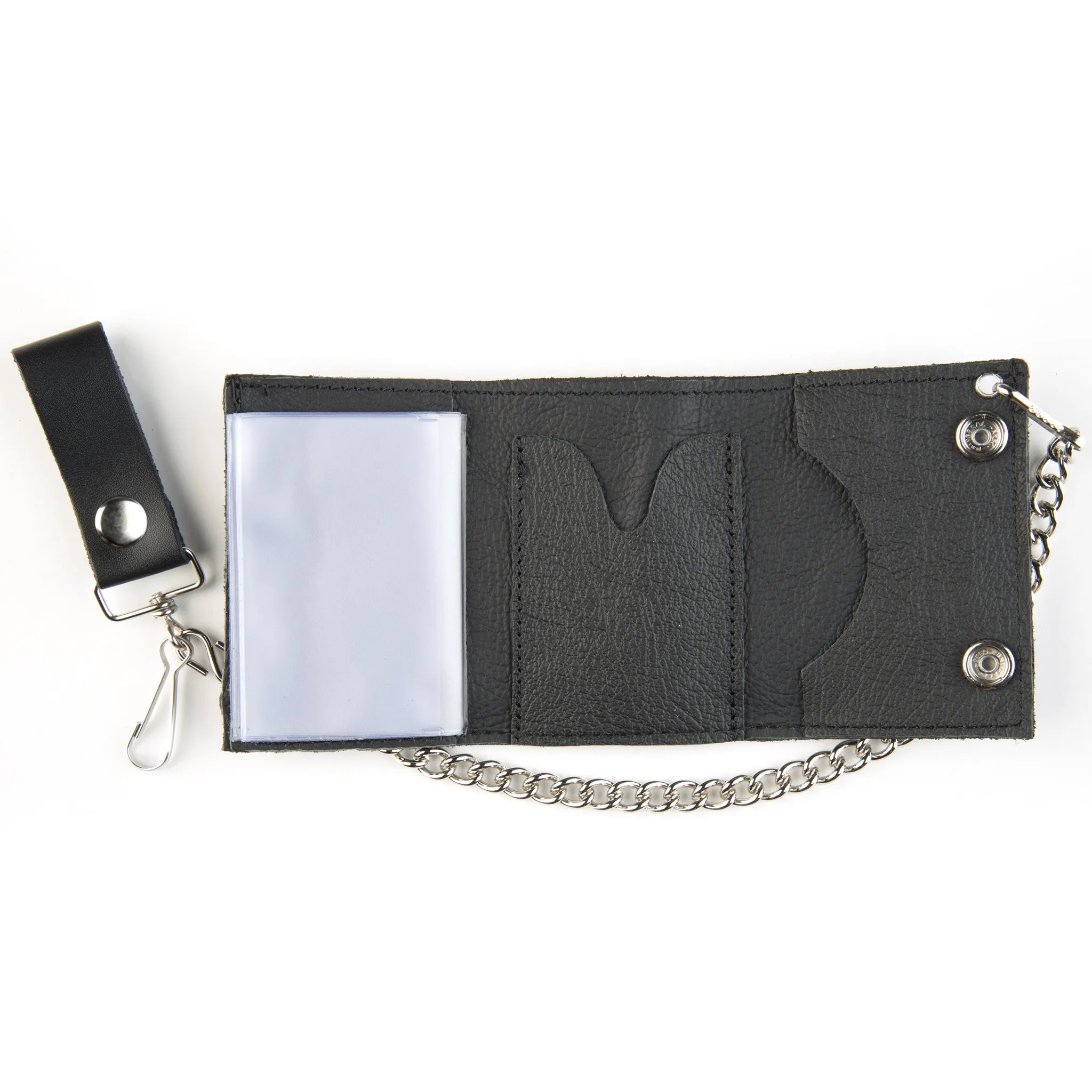 TC304-201 Tri-Fold Wallet w/ Chain- X-Skull White