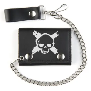 TC304-201 Tri-Fold Wallet w/ Chain- X-Skull White