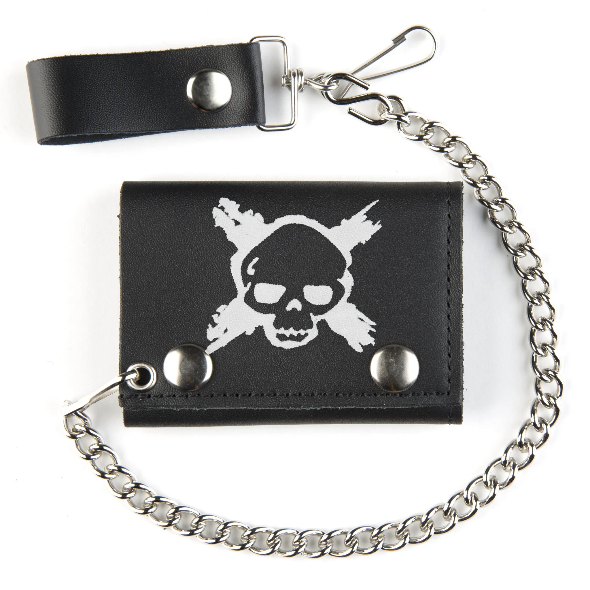TC304-201 Tri-Fold Wallet w/ Chain- X-Skull White