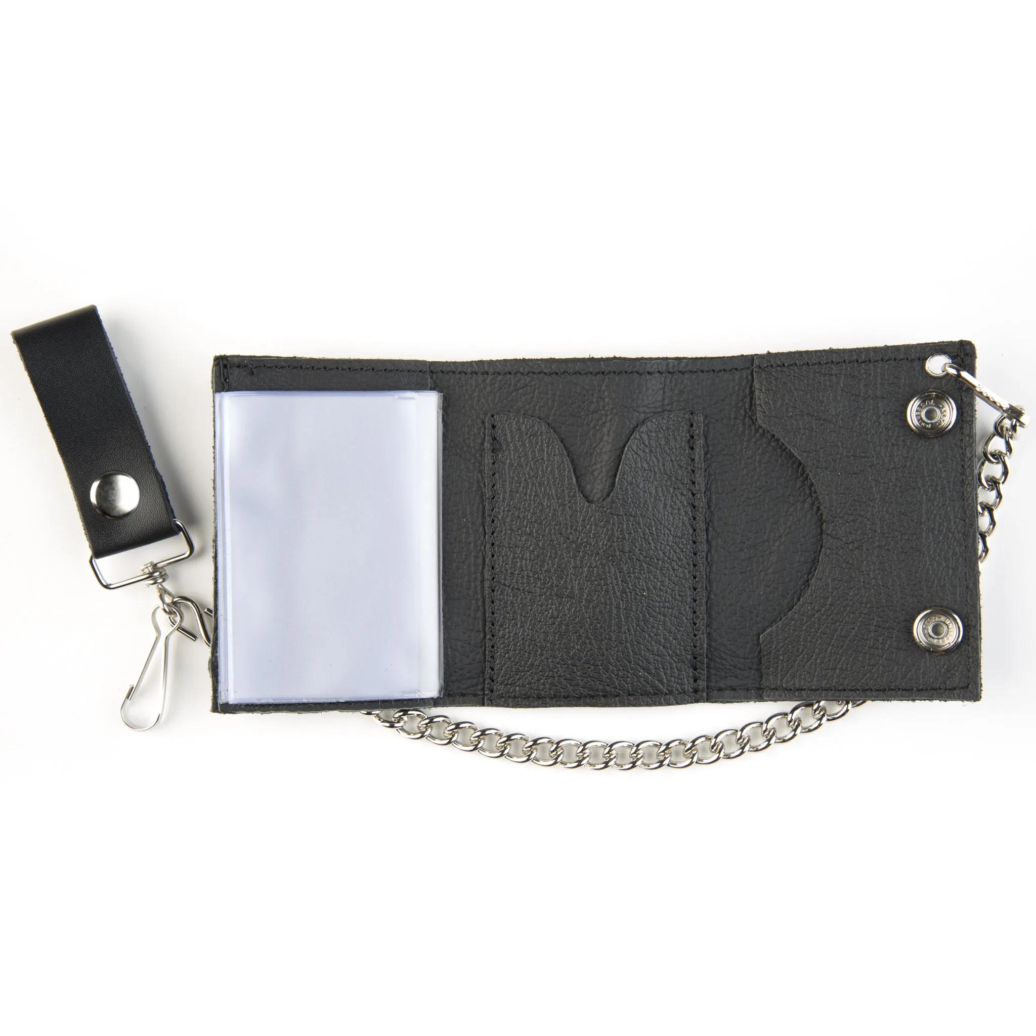 TC304-221B Tri-Fold Wallet w/ Chain- White w/ Black Multi-Spiders