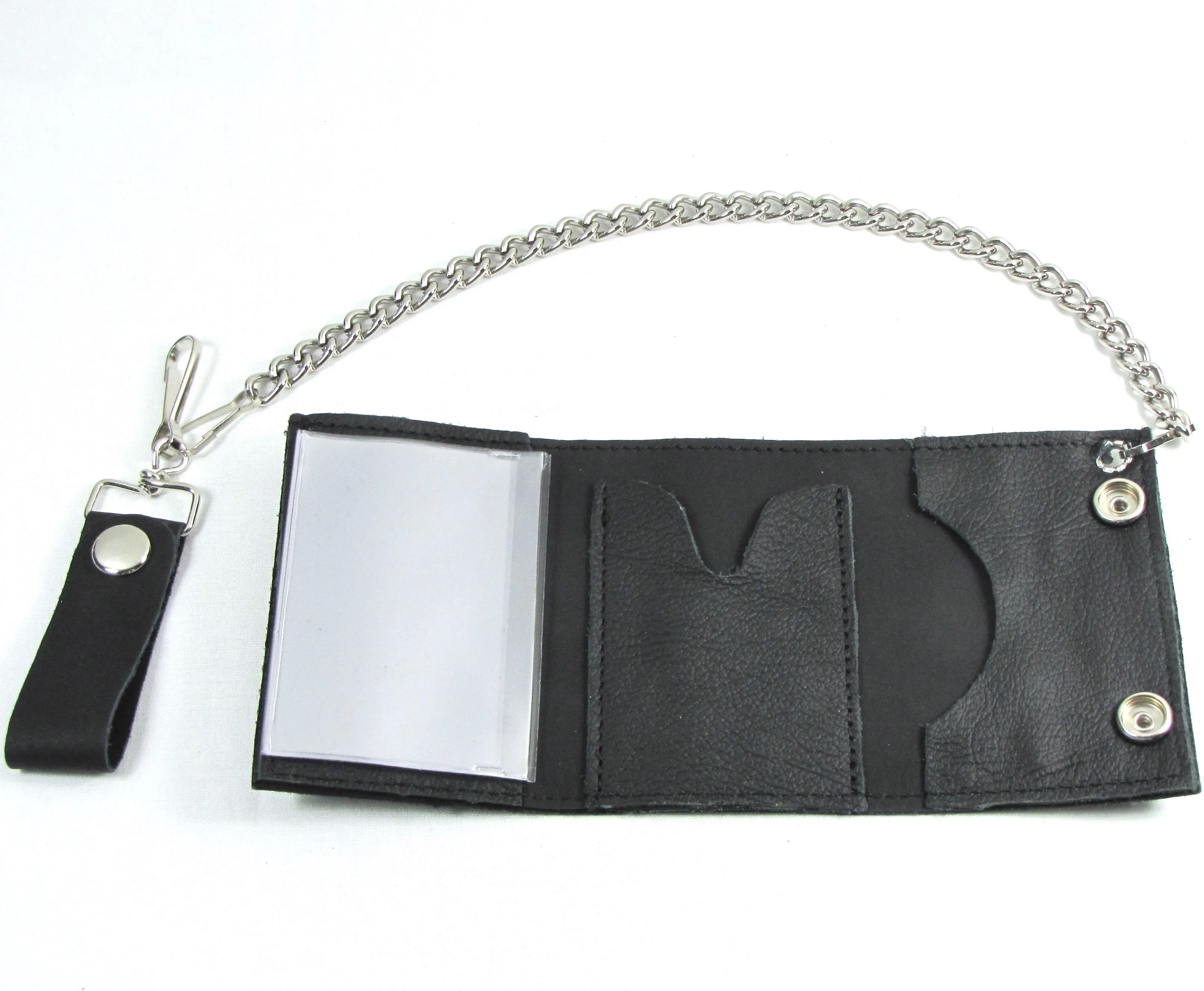 TC304-58W Tri-Fold Wallet w/Chain - White Skull w/ Wings
