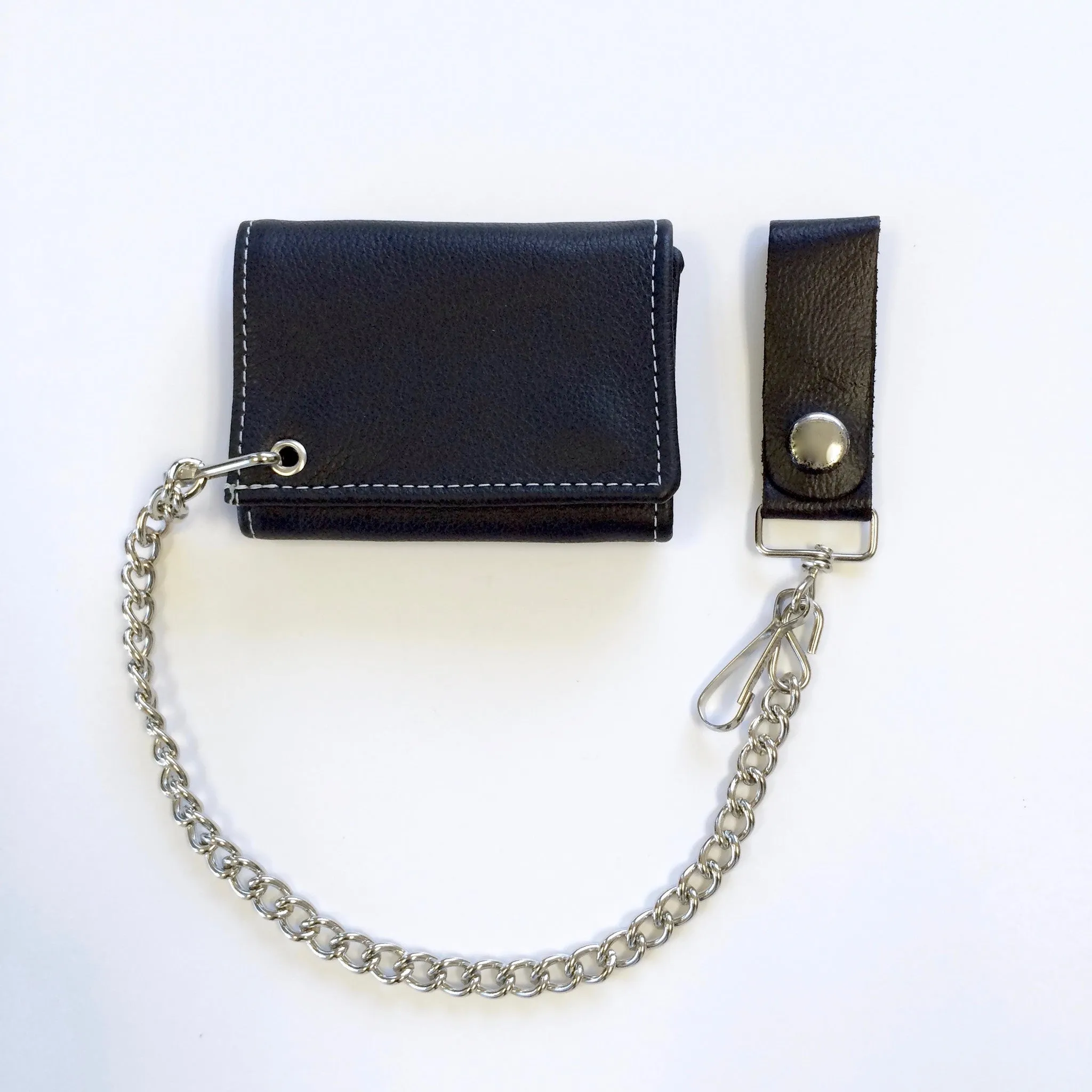 TC812  Soft Tri-Fold Wallet w/ Chain- White Stitching