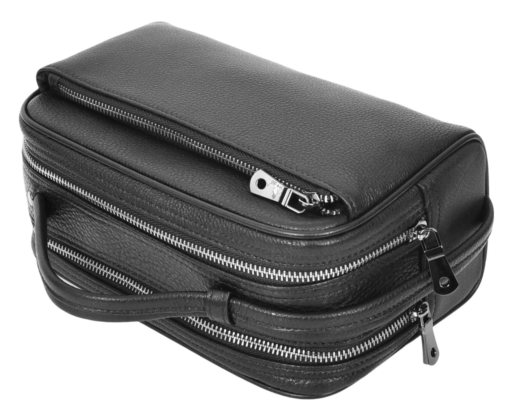 Tourgear Real Leather Toiletry Wash Travel Wrist Bag Black