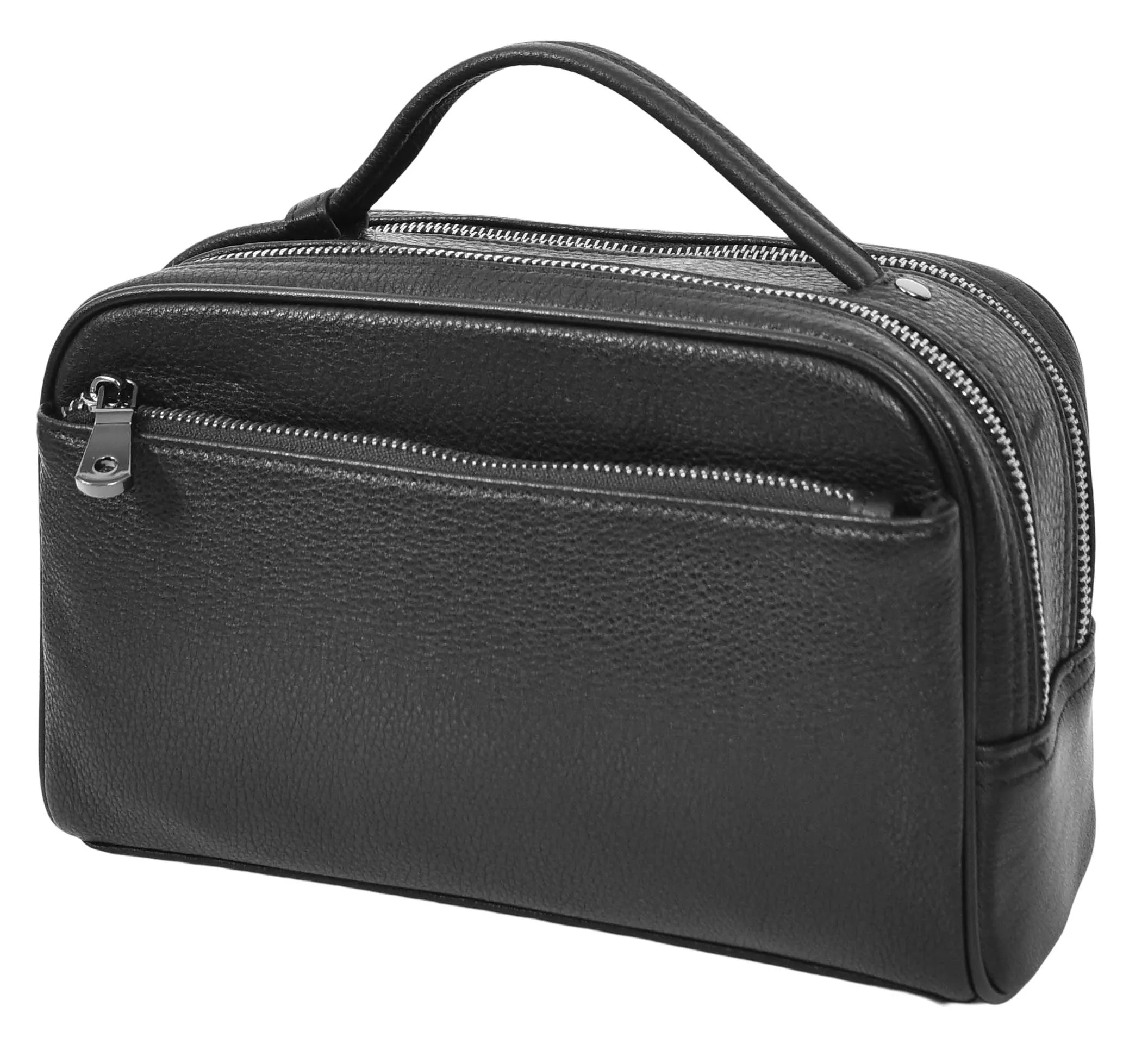 Tourgear Real Leather Toiletry Wash Travel Wrist Bag Black