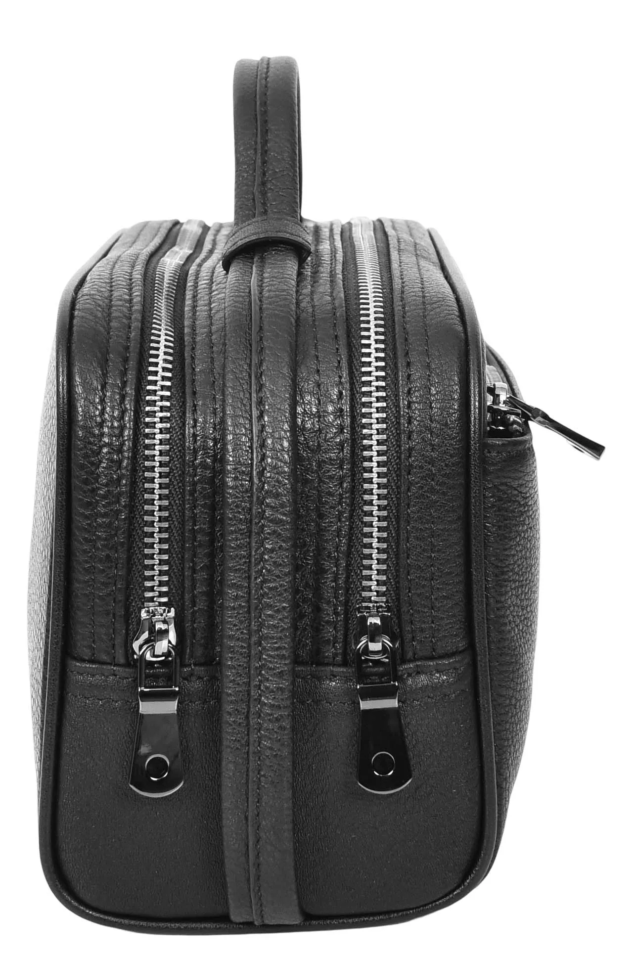 Tourgear Real Leather Toiletry Wash Travel Wrist Bag Black