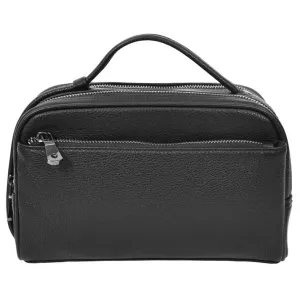 Tourgear Real Leather Toiletry Wash Travel Wrist Bag Black