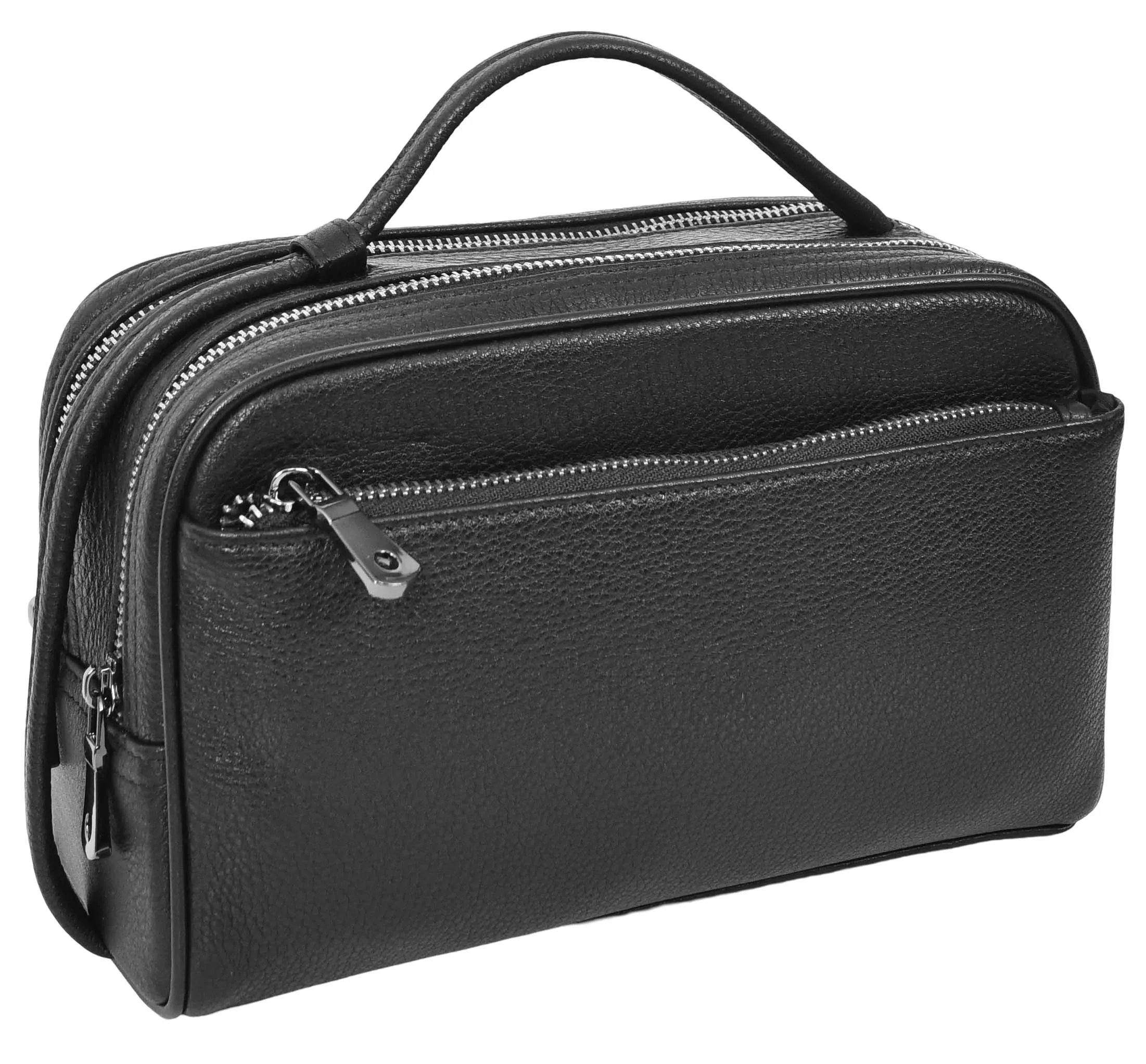 Tourgear Real Leather Toiletry Wash Travel Wrist Bag Black