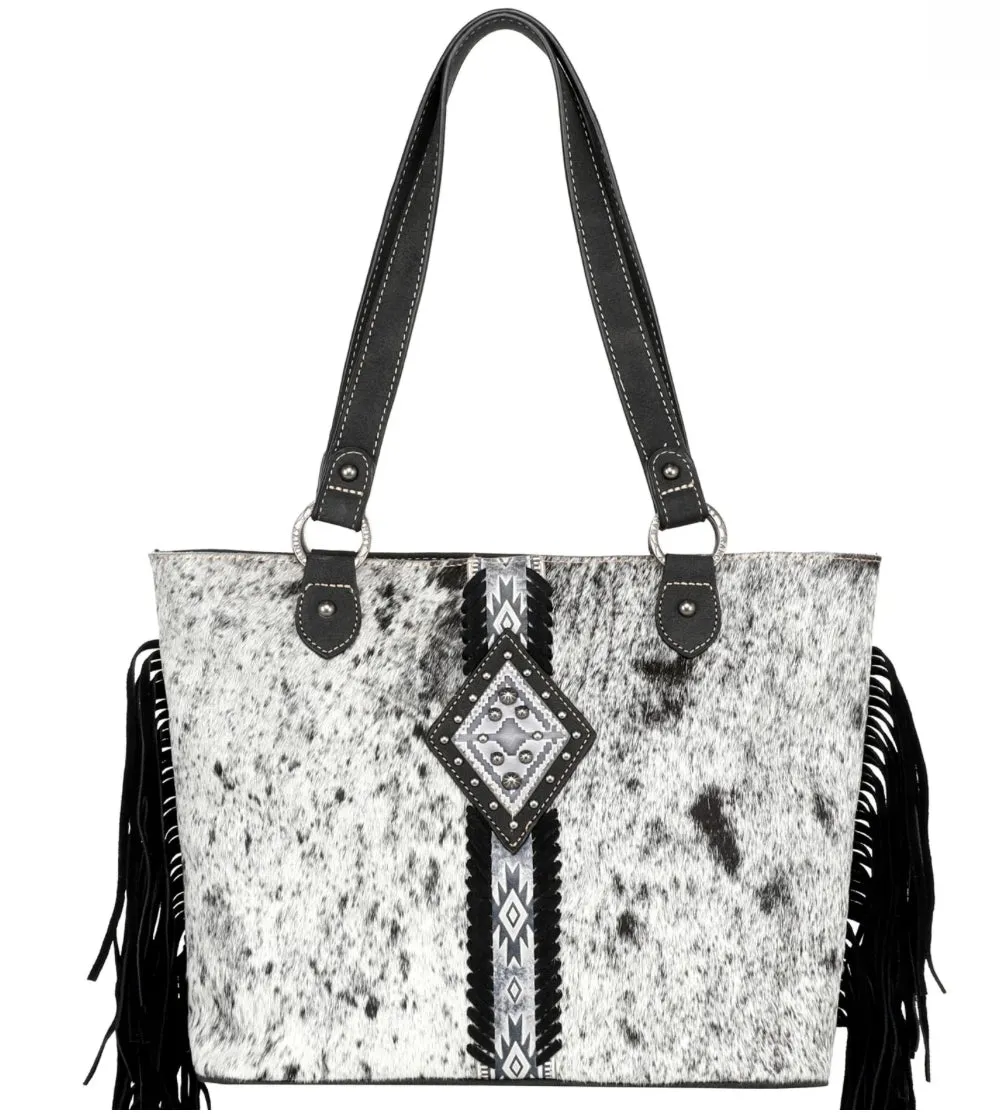 TR146G-8317 Trinity Ranch Hair On Cowhide Concealed Carry Tote-Black