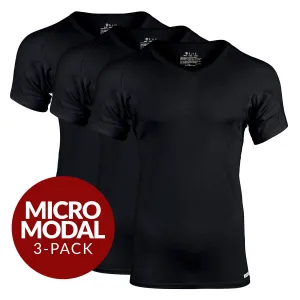 V-Neck Micro Modal Sweat Proof Undershirt For Men - Black 3-Pack