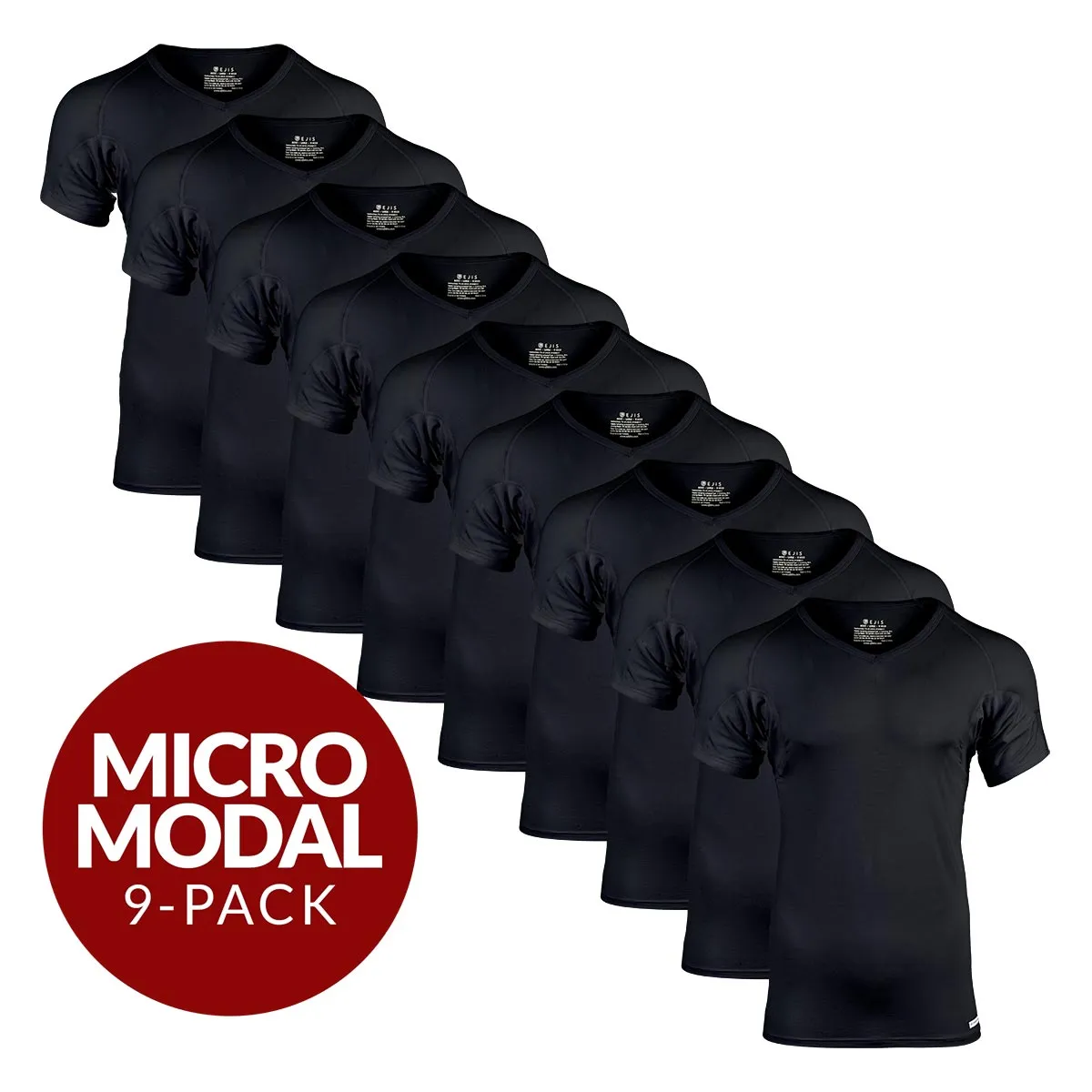 V-Neck Micro Modal Sweat Proof Undershirt For Men - Black 9-Pack