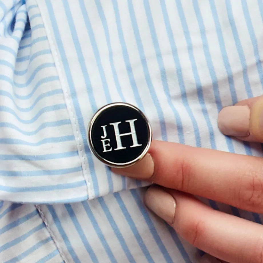 Vineyard Round Cuff Links with Stacked Font