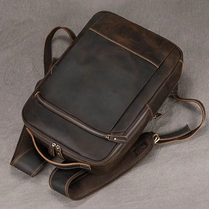 Vintage Men's Crazy Horse Leather Backpack Travel Rucksack Bag