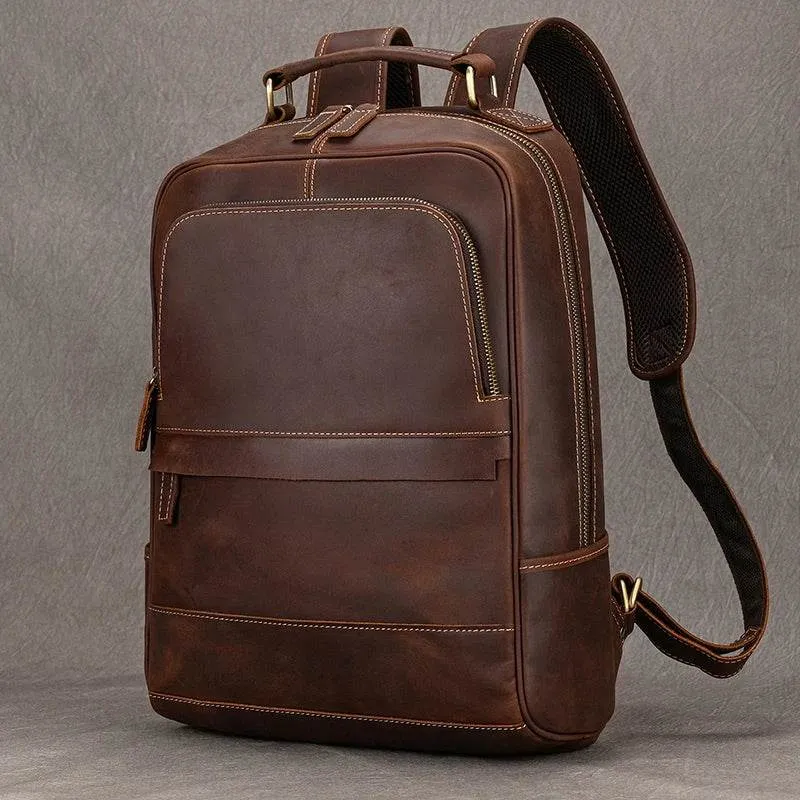 Vintage Men's Crazy Horse Leather Backpack Travel Rucksack Bag