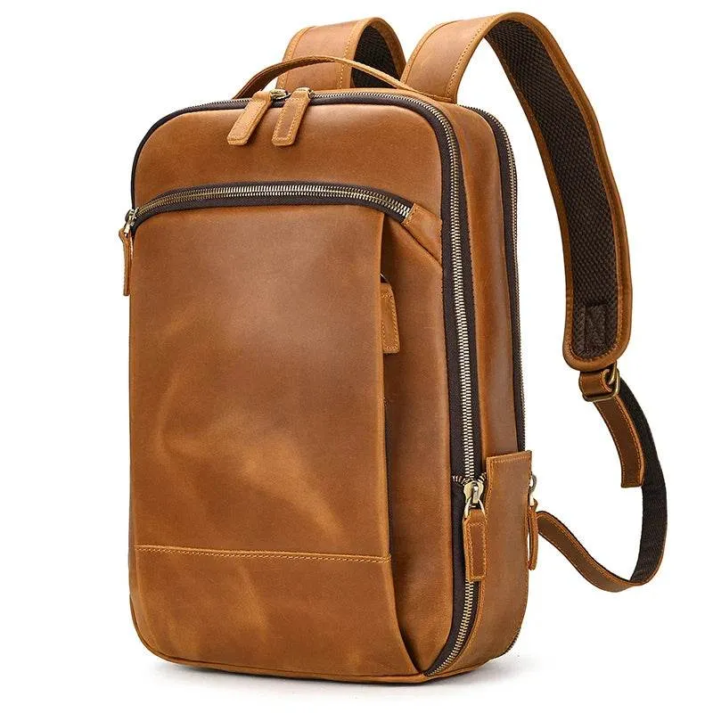 Vintage Men's Crazy Horse Leather Backpack Travel Rucksack Bag