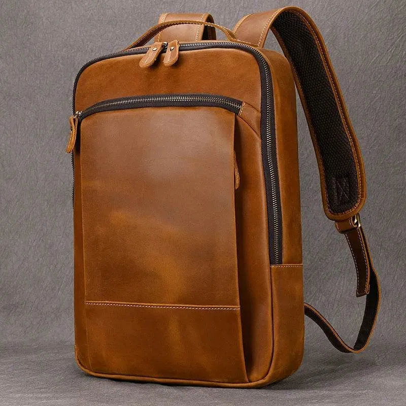 Vintage Men's Crazy Horse Leather Backpack Travel Rucksack Bag
