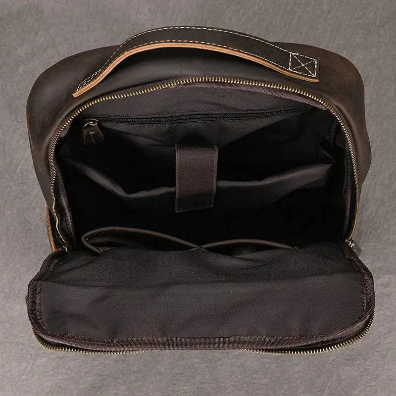 Vintage Men's Crazy Horse Leather Backpack Travel Rucksack Bag