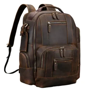 Vintage Men's Crazy Horse Leather Backpack Travel Rucksack Bag
